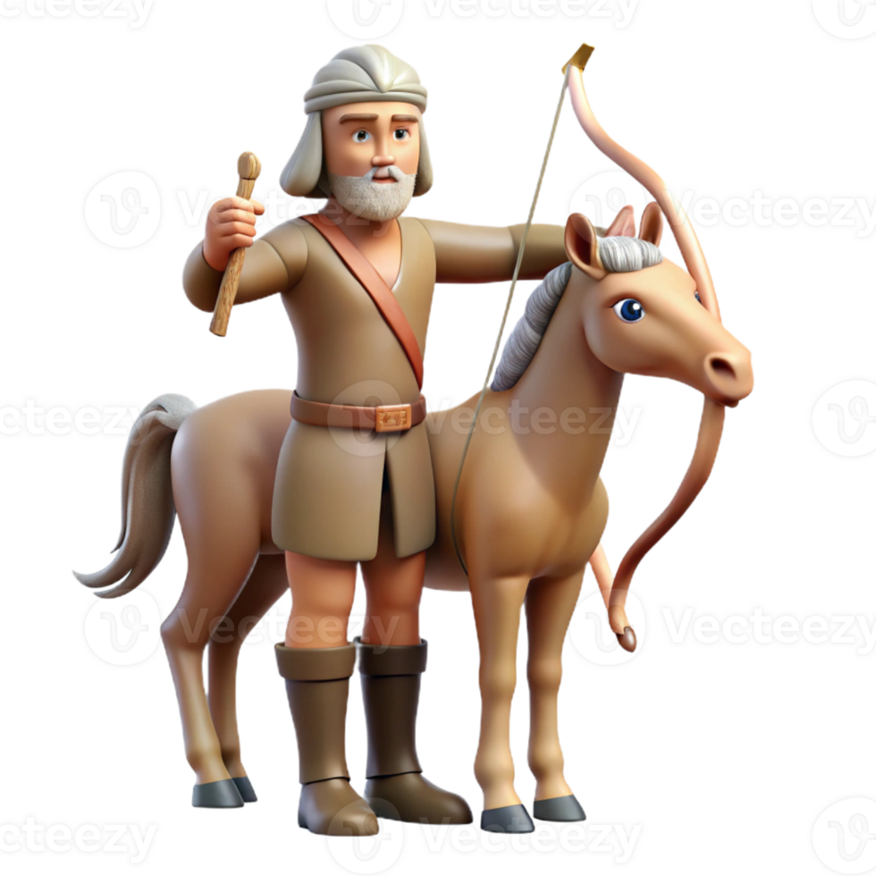magnificent abstract A wise old centaur with a human torso and a horse's body, holding a bow and arrow, soft forest lighting, peaceful and wise style 4K png