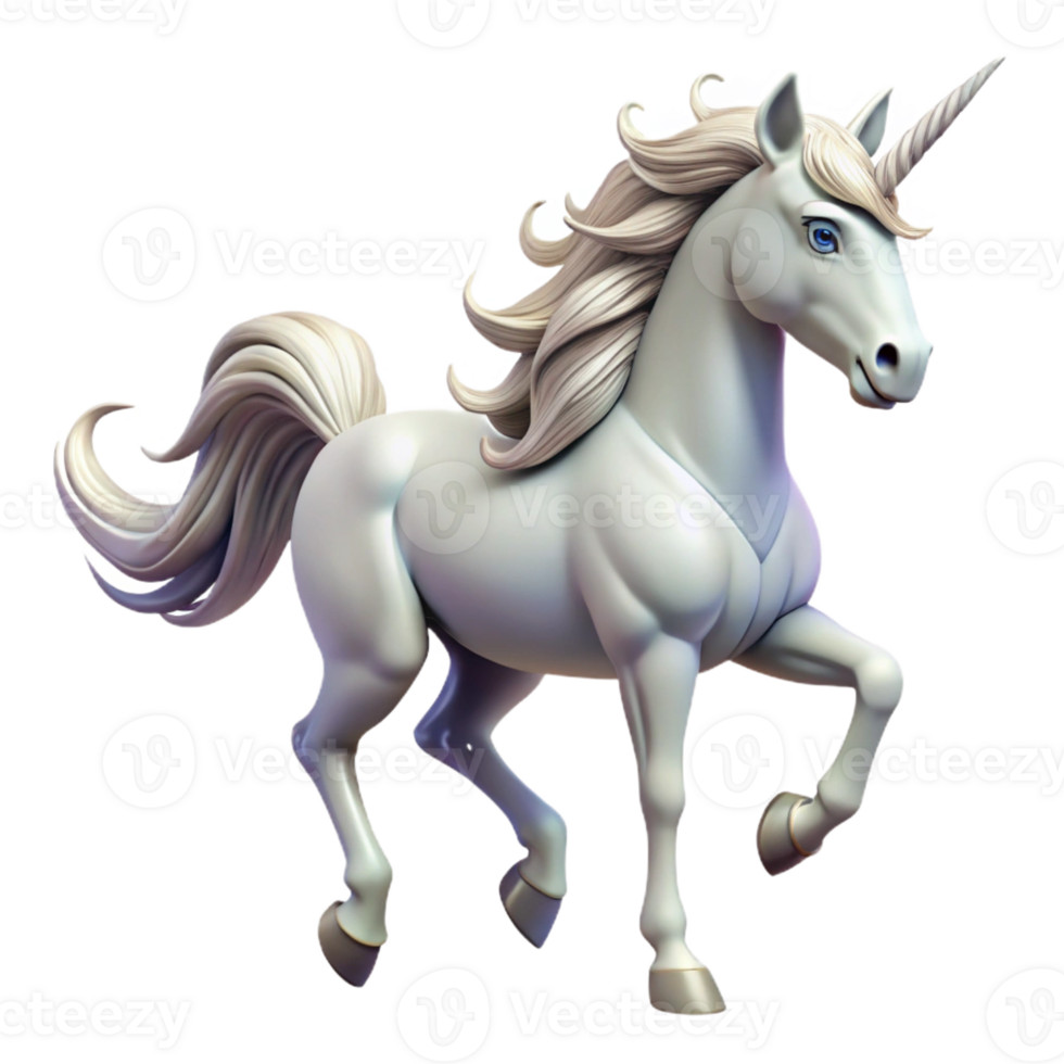 beautiful contemporary A majestic unicorn with a silver horn and flowing mane, galloping through a field of wildflowers. Fantasy realism style, soft lighting high quality png