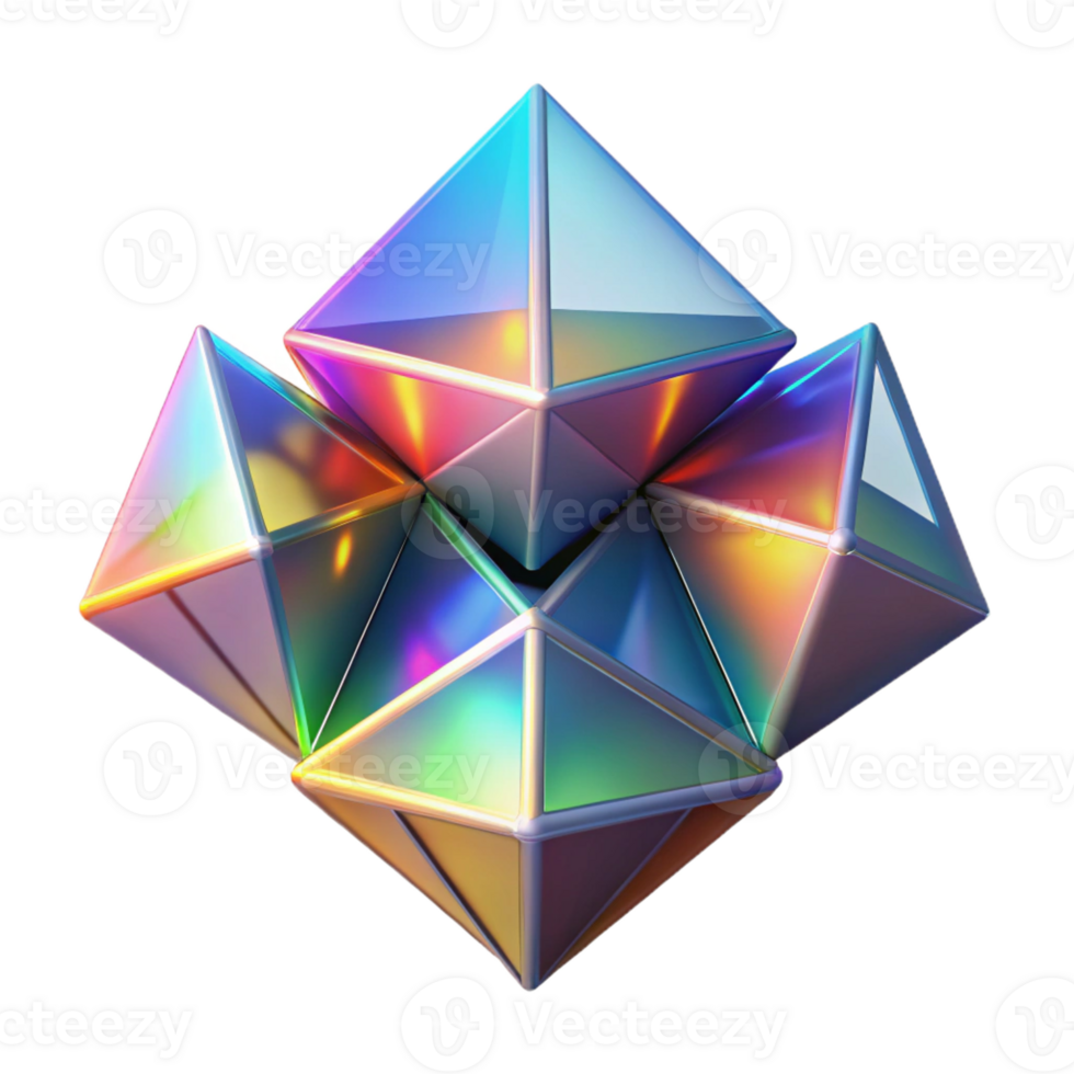 wonderful traditional A cluster of levitating, geometric prisms, refracting light into a spectrum of colors, illuminated by a bright, directional light, in a minimalist, optical art style professional png