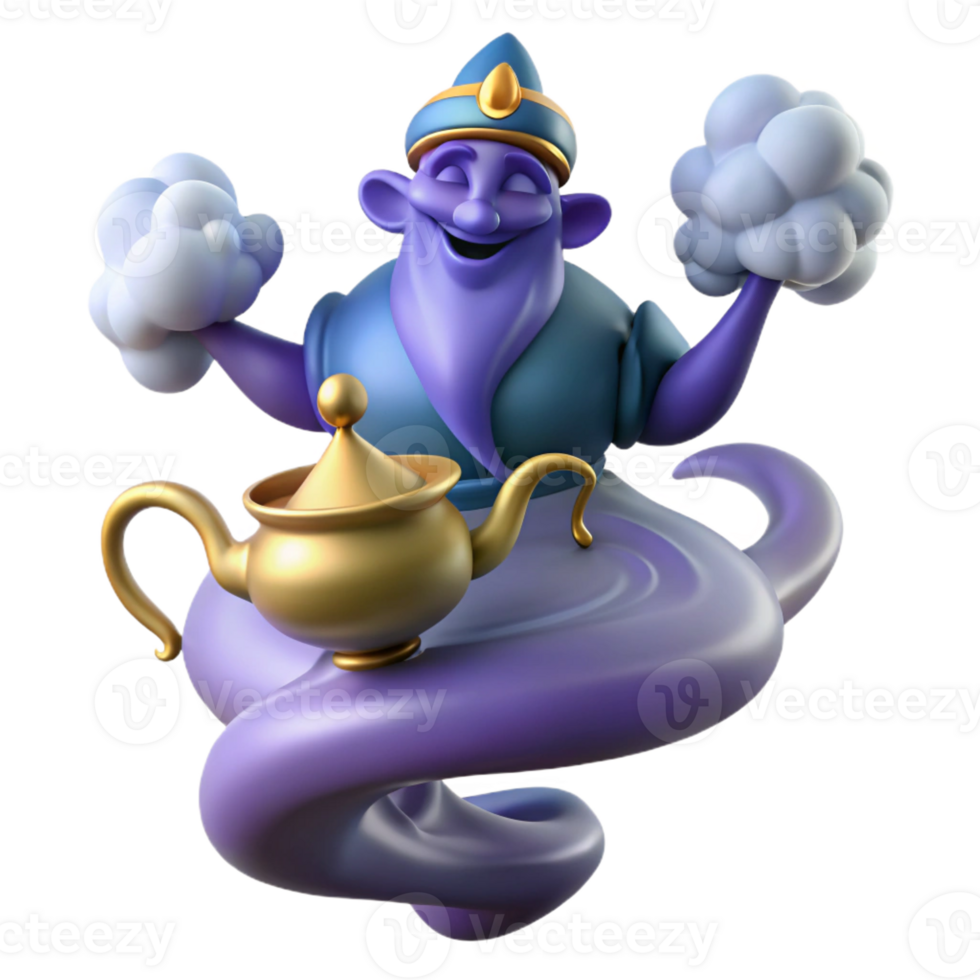 extraordinary classic A powerful djinn emerging from a magic lamp, surrounded by swirling smoke, mysterious and powerful style original png