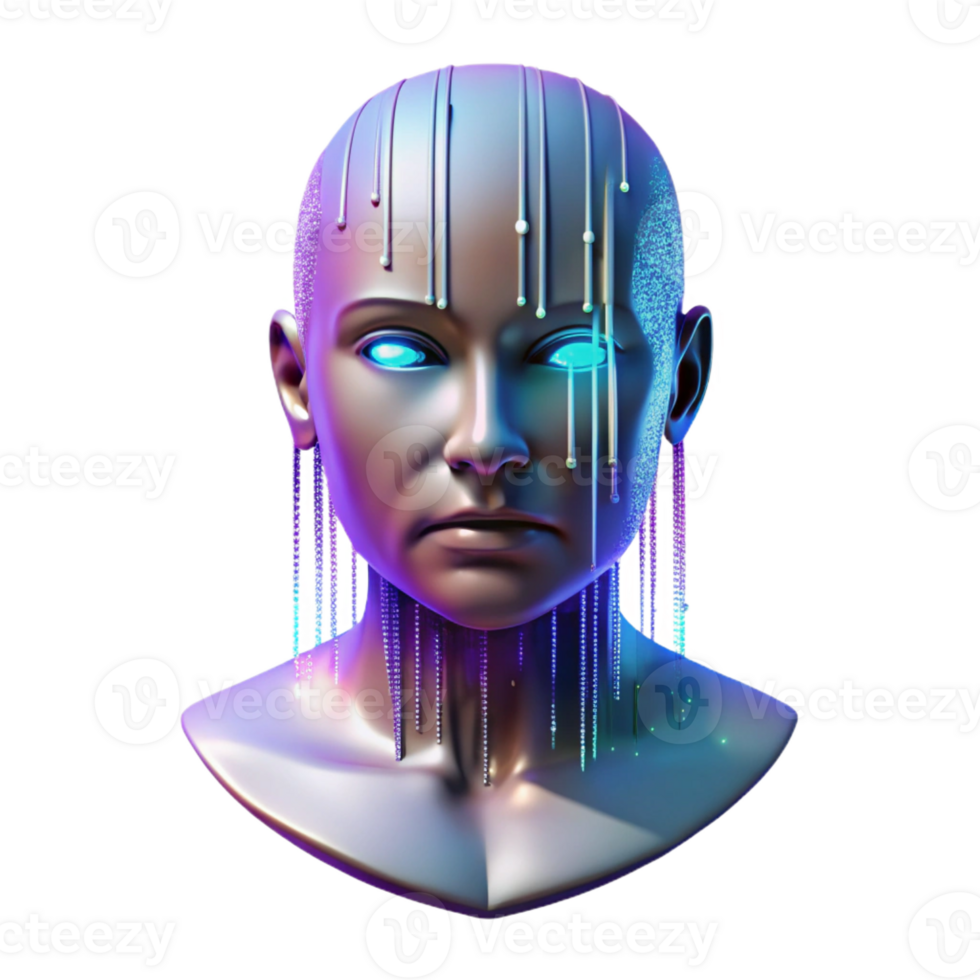 impressive artistic A holographic projection of a human face, fragmented and glitching, against a backdrop of binary code streaming down a dark screen. Cyberpunk style professional png