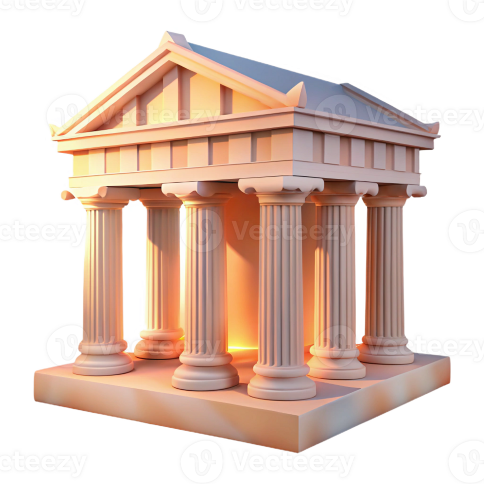 beautiful artistic An ancient Greek temple ruin with crumbling columns, soft golden sunset light, classical sculpture style premium png