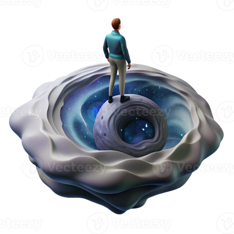 magnificent creative A solitary figure standing on a precipice overlooking a vast, swirling nebula, in a contemplative, science fiction art style 4K png