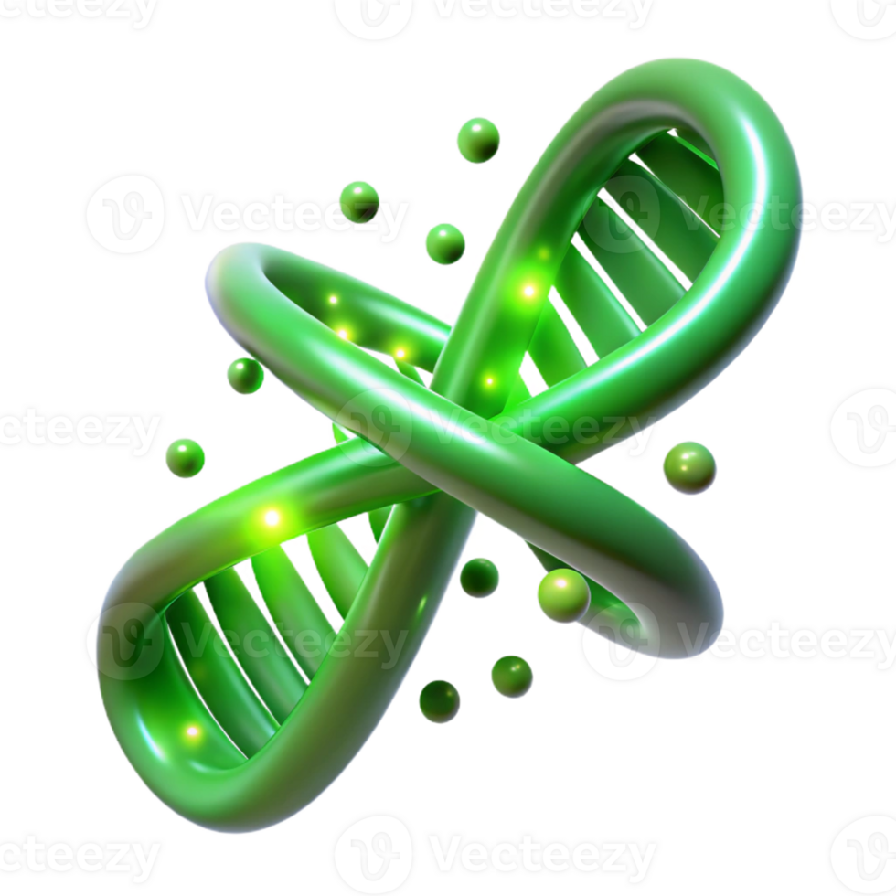 dramatic minimalist A DNA double helix transforming into a binary code stream, glowing with an ethereal green light, abstract and stylized high resolution png