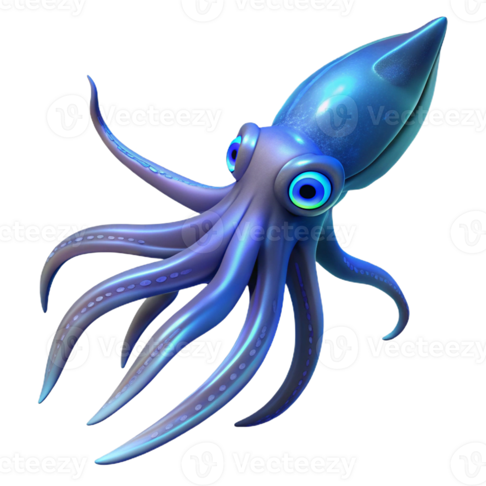 stunning vintage A giant squid swimming in the deep ocean, bioluminescent lighting, mysterious and surreal style detailed png