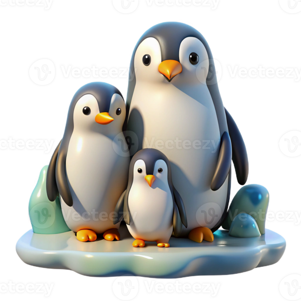 wonderful creative A family of penguins huddled together on the ice, illuminated by soft daylight, in a charming, realistic style genuine png