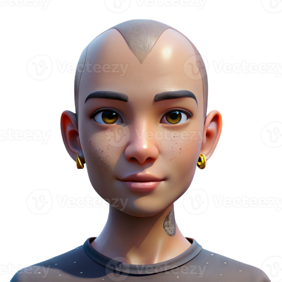 elegant minimalist Portrait of a nonbinary person with shaved head and intricate facial tattoos, serene expression, lit by soft, diffused light, in a hyperrealistic style premium png