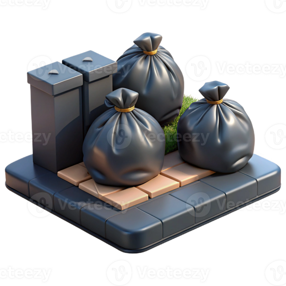 elegant modern A pile of garbage bags on a city sidewalk, urban grime, realistic rendering, dim lighting authentic png