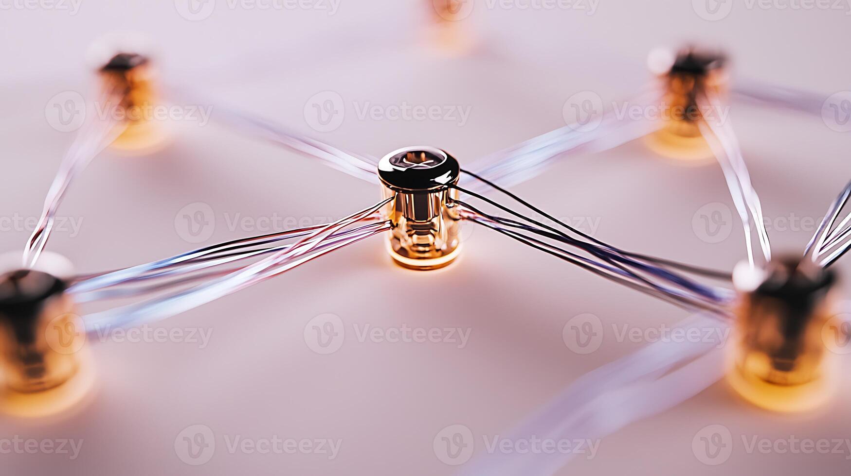 Close-up of interconnected electronic components with glowing connections, showcasing technology photo