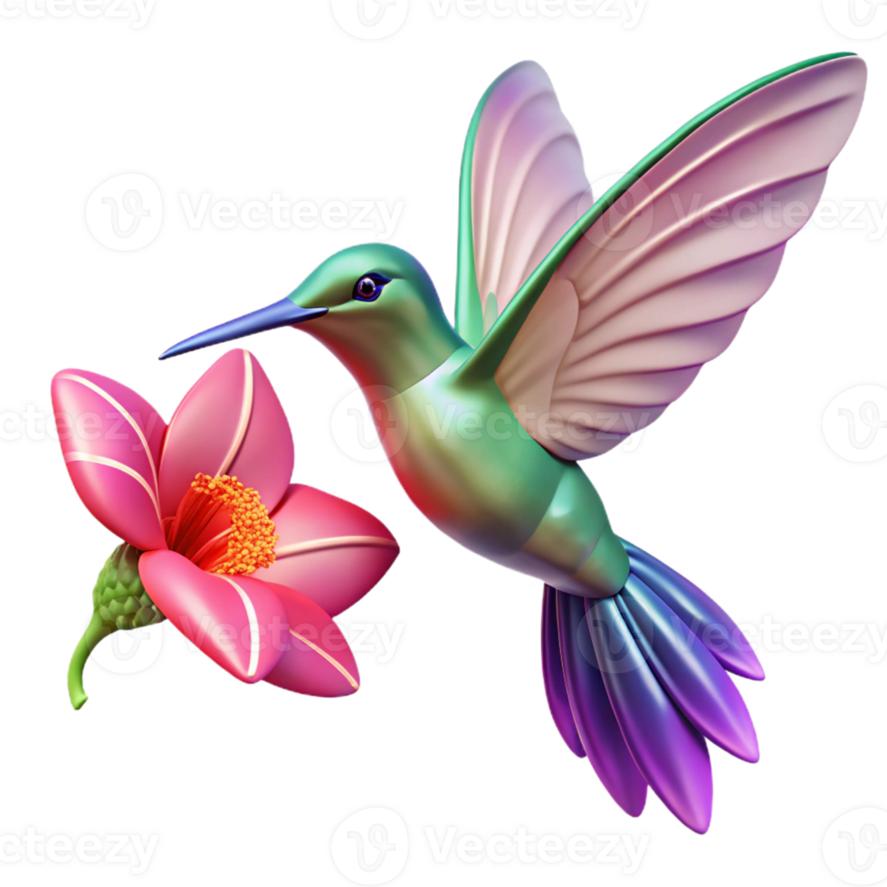 elegant vintage A hummingbird hovering in mid-air, wings blurred in motion, sipping nectar from a vibrant fuchsia flower, with a dynamic painting style exclusive png