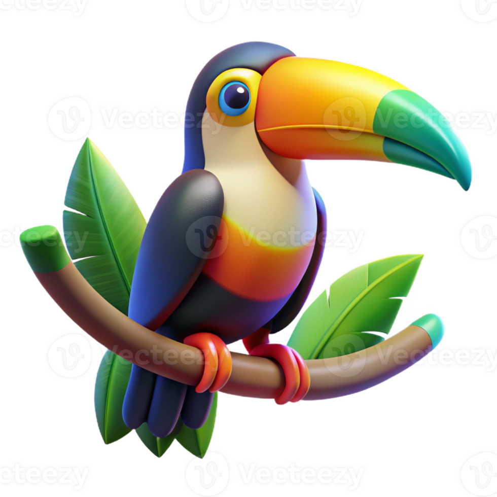 vibrant vintage A colorful toucan perched on a branch, vibrant jungle lighting, stylized and graphic design exclusive png