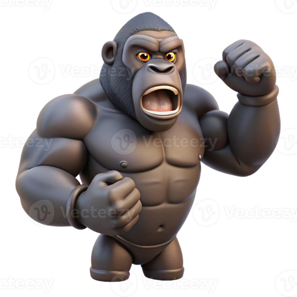 magnificent abstract A gorilla beating its chest, dense jungle setting, powerful and dominant posture genuine png