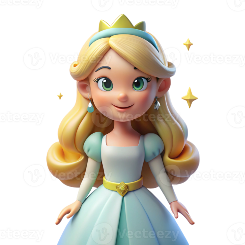impressive vintage A cartoon princess with flowing hair, wearing a sparkling tiara, soft romantic lighting illuminating her elegant pose, drawn in a delicate and graceful cartoon style detailed png