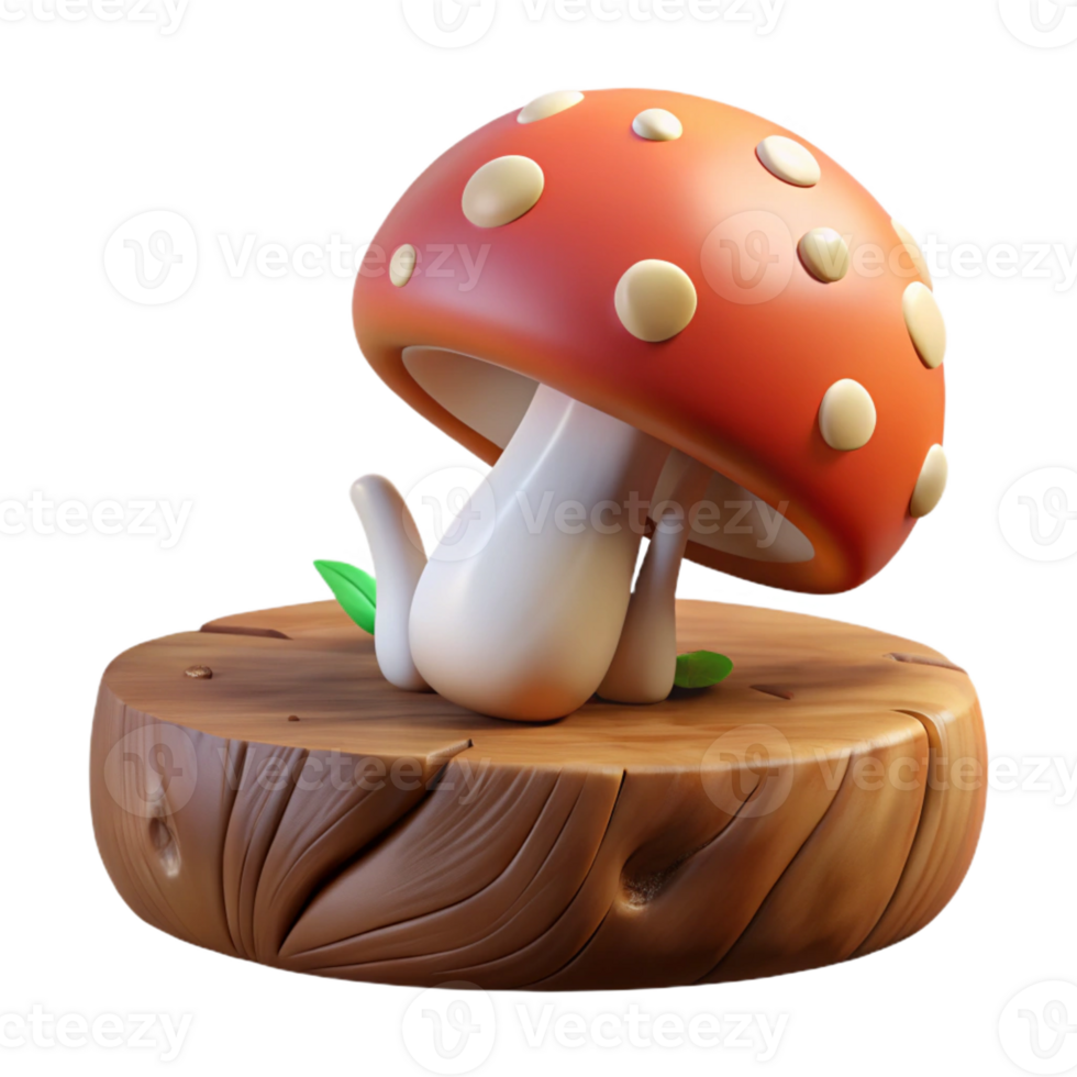 vibrant minimalist A mushroom growing on a fallen log, intricate details, macro photography, soft lighting high quality png