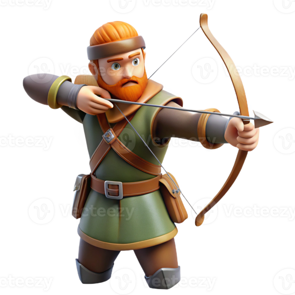 magnificent abstract A medieval archer drawing his bow, dynamic pose, realistic detail, bright sunlight professional png