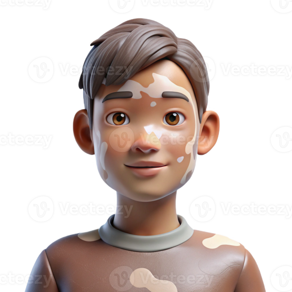 serene minimalist Portrait of a person with vitiligo, showcasing the unique patterns on their skin, lit by soft, diffused light, in a naturalistic photographic style exclusive png