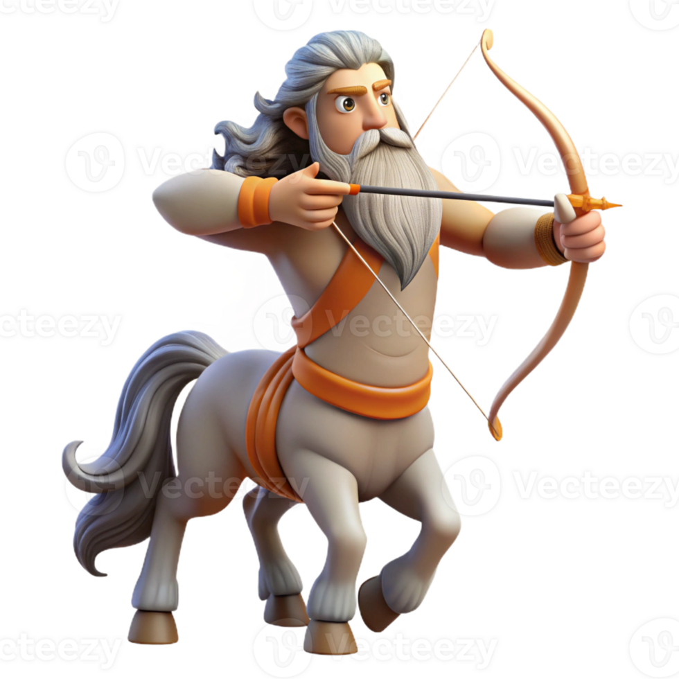 stunning modern A wise centaur with a long, flowing beard, aiming a bow and arrow, under the soft glow of twilight. Neoclassical style premium png