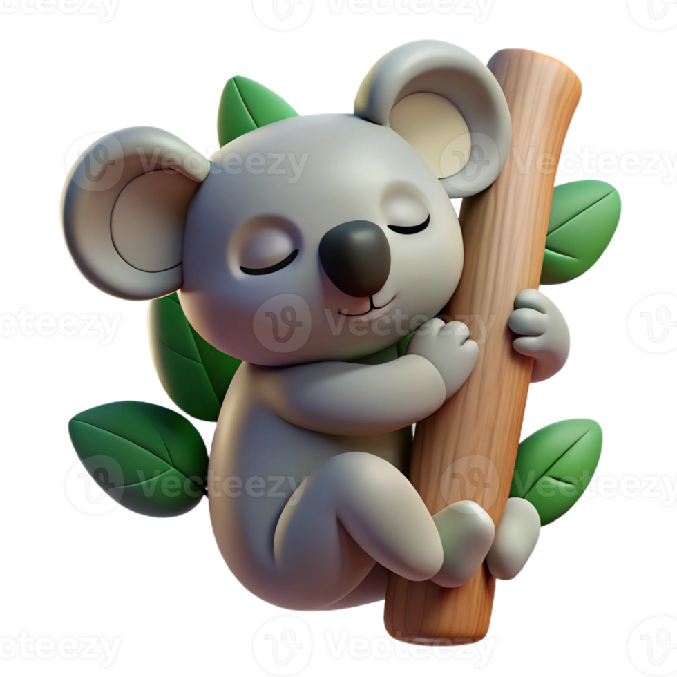 magnificent creative A sleepy koala clinging to a eucalyptus tree, soft diffuse lighting, cute and cuddly style 4K png