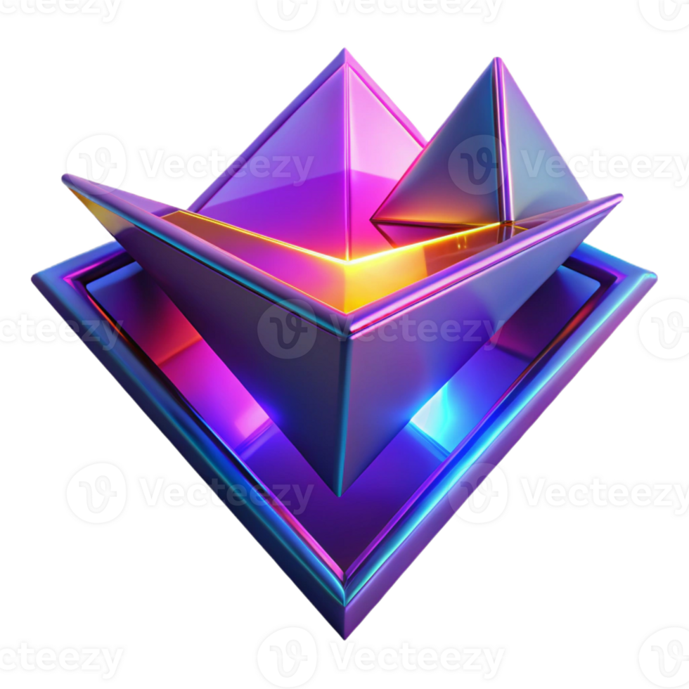 impressionante contemporâneo fraturado geométrico formas dentro vibrante néon matizes, com afiado, contrastante sombras fundida de uma escondido luz fonte, dentro uma retro-futurista, synthwave estilo Alto qualidade png