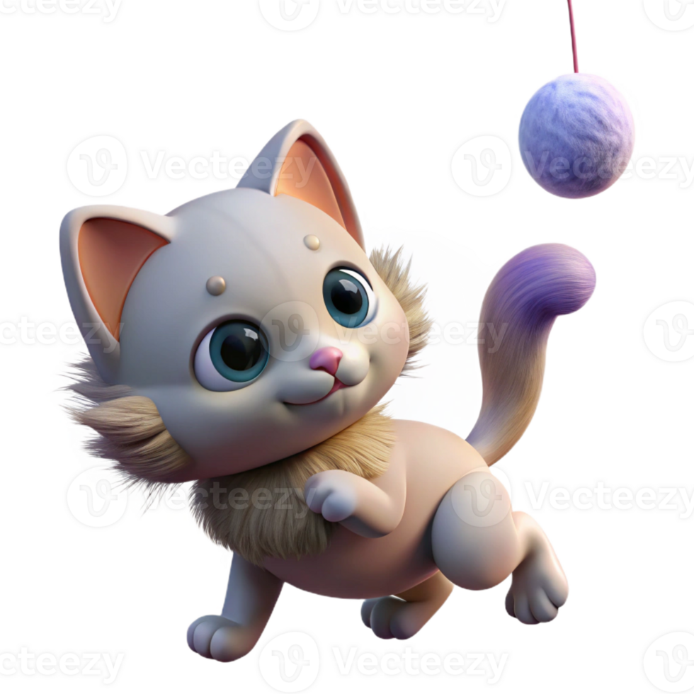 beautiful modern A playful kitten batting at a dangling string, its fur fluffy and soft, depicted in a charming, whimsical style authentic png