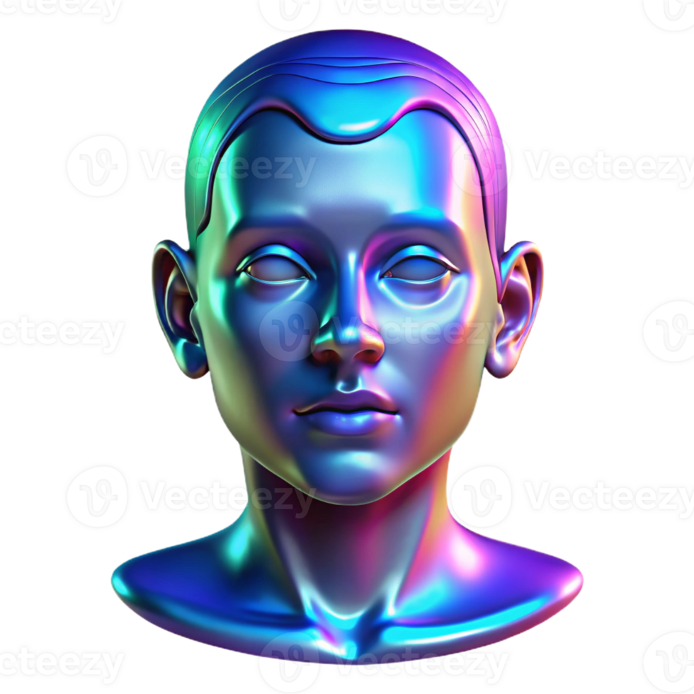 elegant contemporary A holographic projection of a human face glitching and distorting, illuminated by the cool blue light of the projector. Glitch art style authentic png
