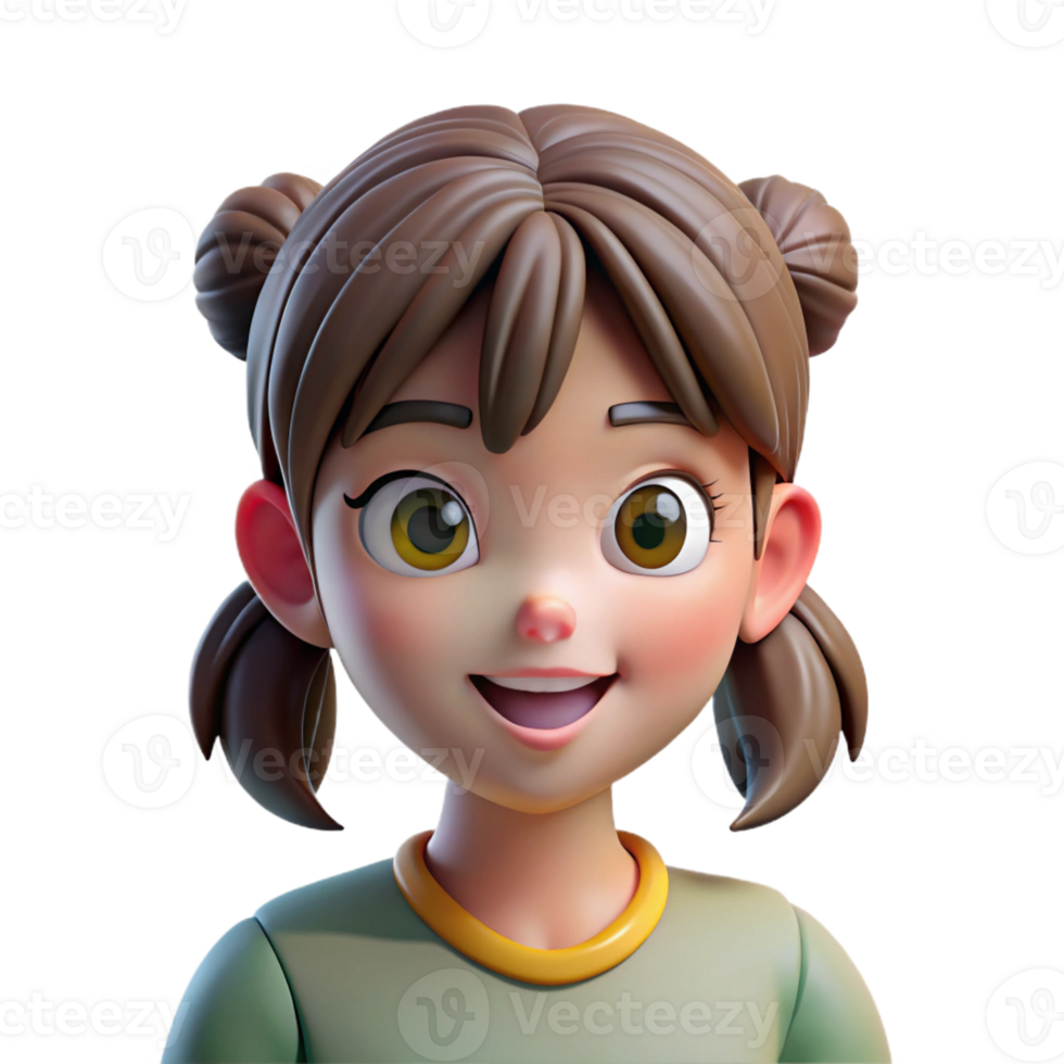 beautiful vintage Portrait of a young girl with pigtails and a playful expression, lit by the dappled light of a forest canopy, in a storybook illustration style exclusive png