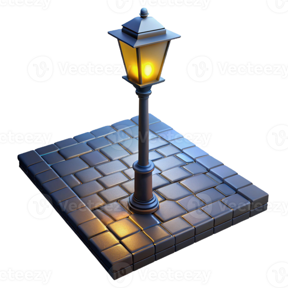beautiful artistic A lone streetlamp illuminating a cobblestone alleyway in a futuristic metropolis, cyberpunk style, volumetric lighting, rain-slicked surfaces genuine png