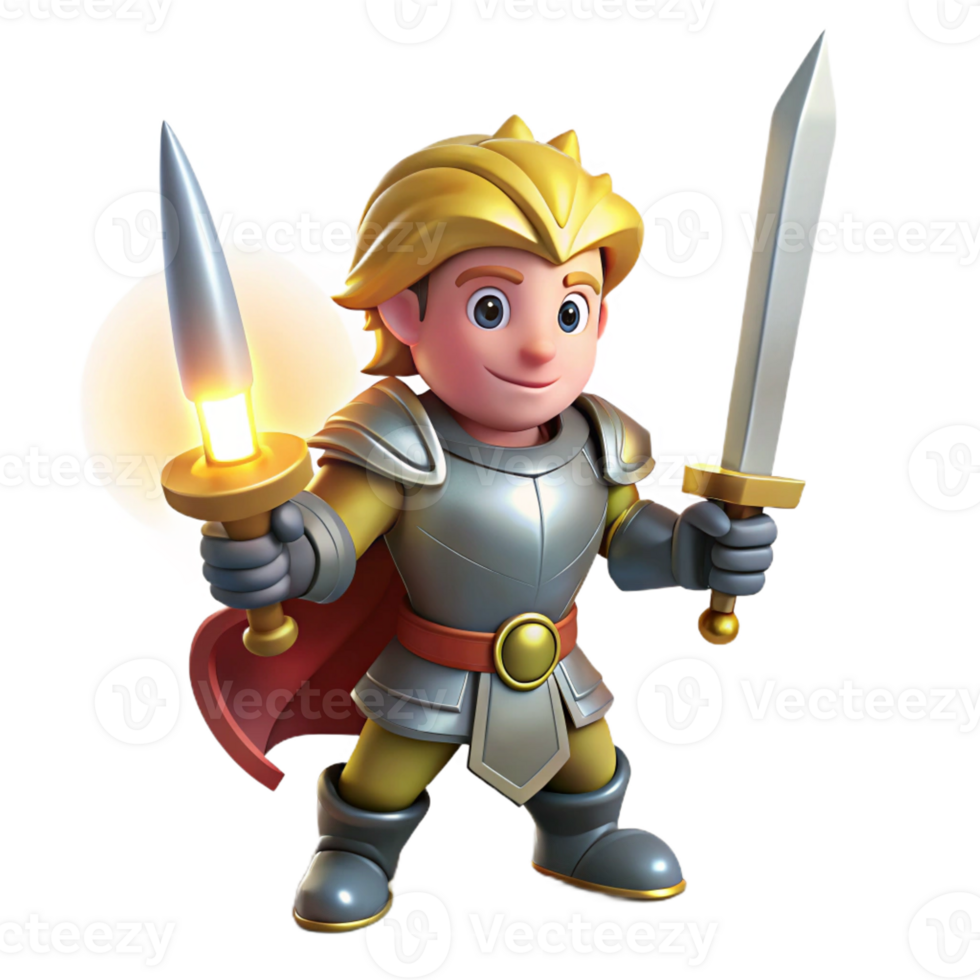 wonderful contemporary A cartoon knight in shining armor, brandishing a sword, a dramatic spotlight highlighting their heroic pose, illustrated in a bold and dynamic cartoon style original png