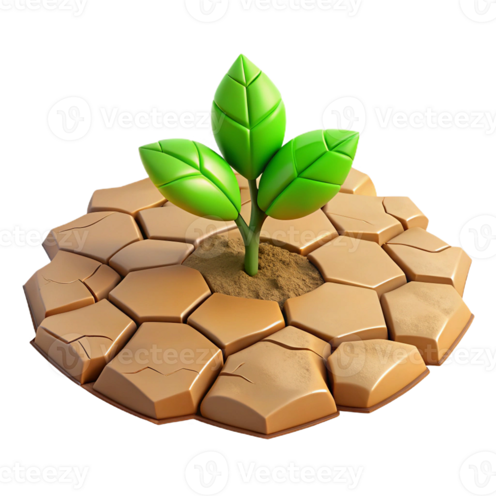 vibrant modern A cracked desert floor with a single green plant growing through, resilience and survival, stark contrast original png