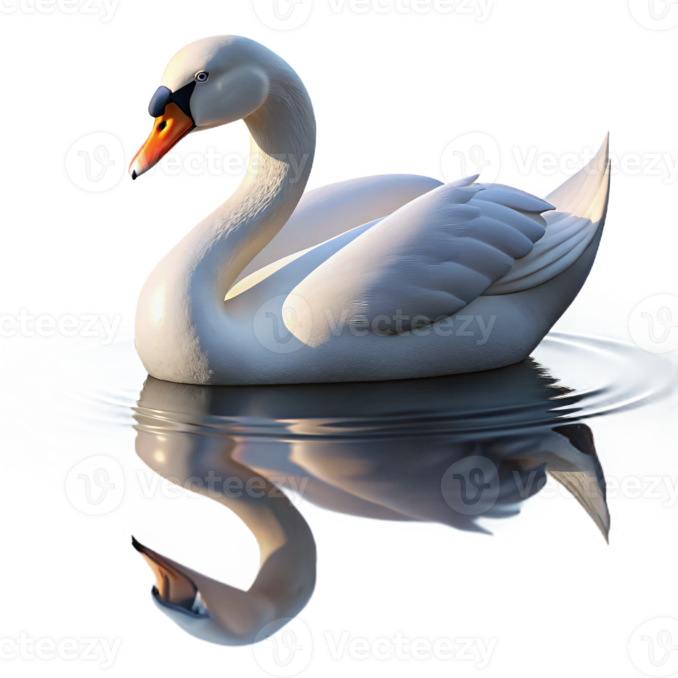 beautiful modern A graceful swan gliding across a calm lake, its reflection shimmering in the water. Serene atmosphere and soft lighting. Nature photography style genuine png