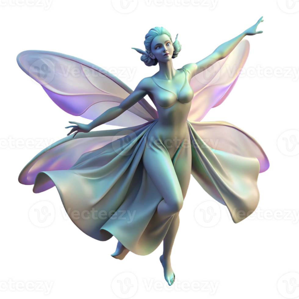 elegant artistic A graceful sylph with translucent wings and flowing robes, dancing on the wind. Soft, ethereal lighting. Airbrushed style professional png