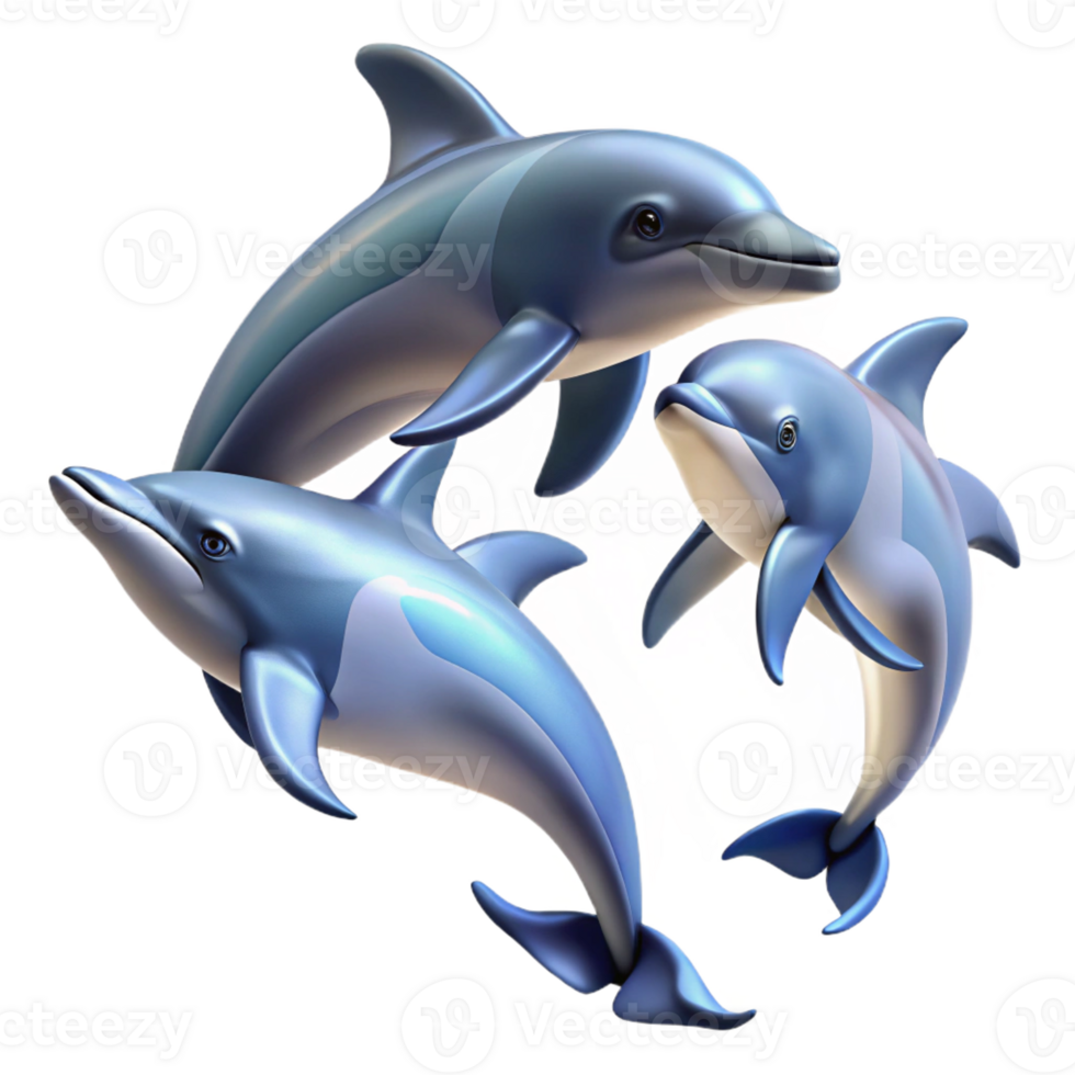 wonderful vintage A group of dolphins leaping out of the ocean, dynamic lighting, realistic style authentic png