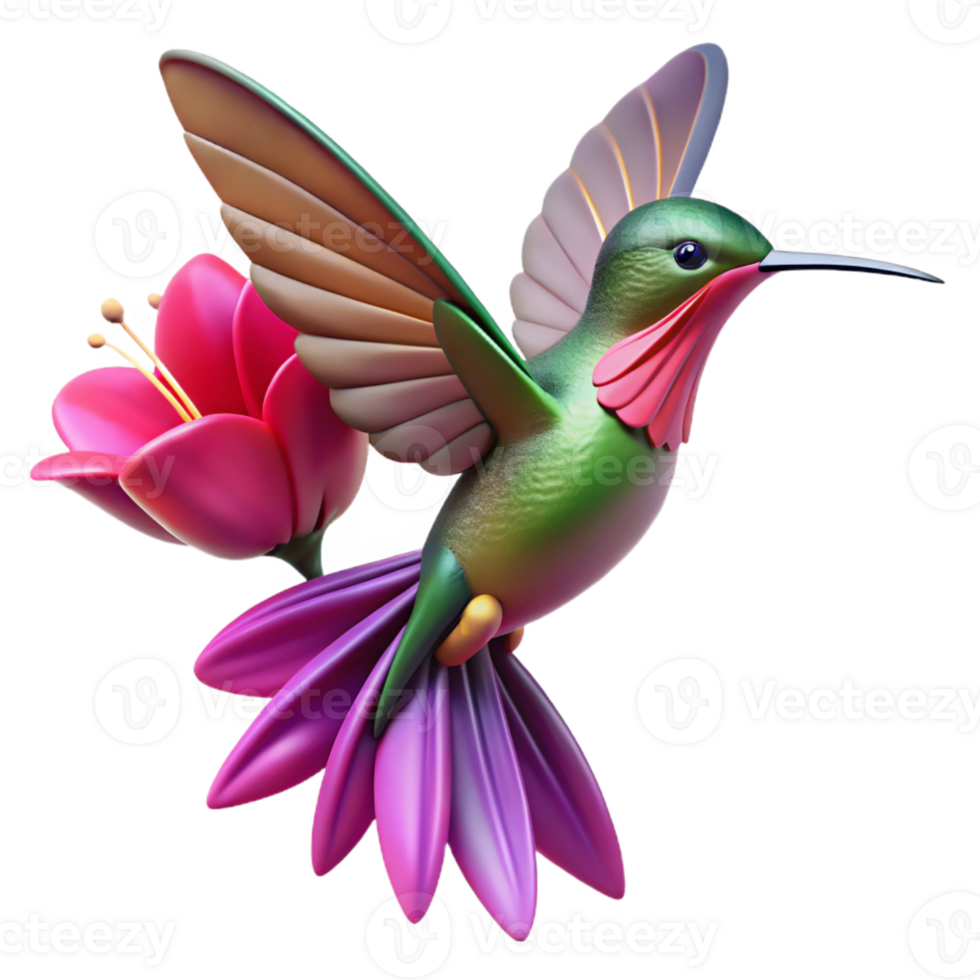 beautiful rustic A hummingbird hovering near a vibrant fuchsia flower, wings blurred in motion, soft focus, Impressionist style premium png