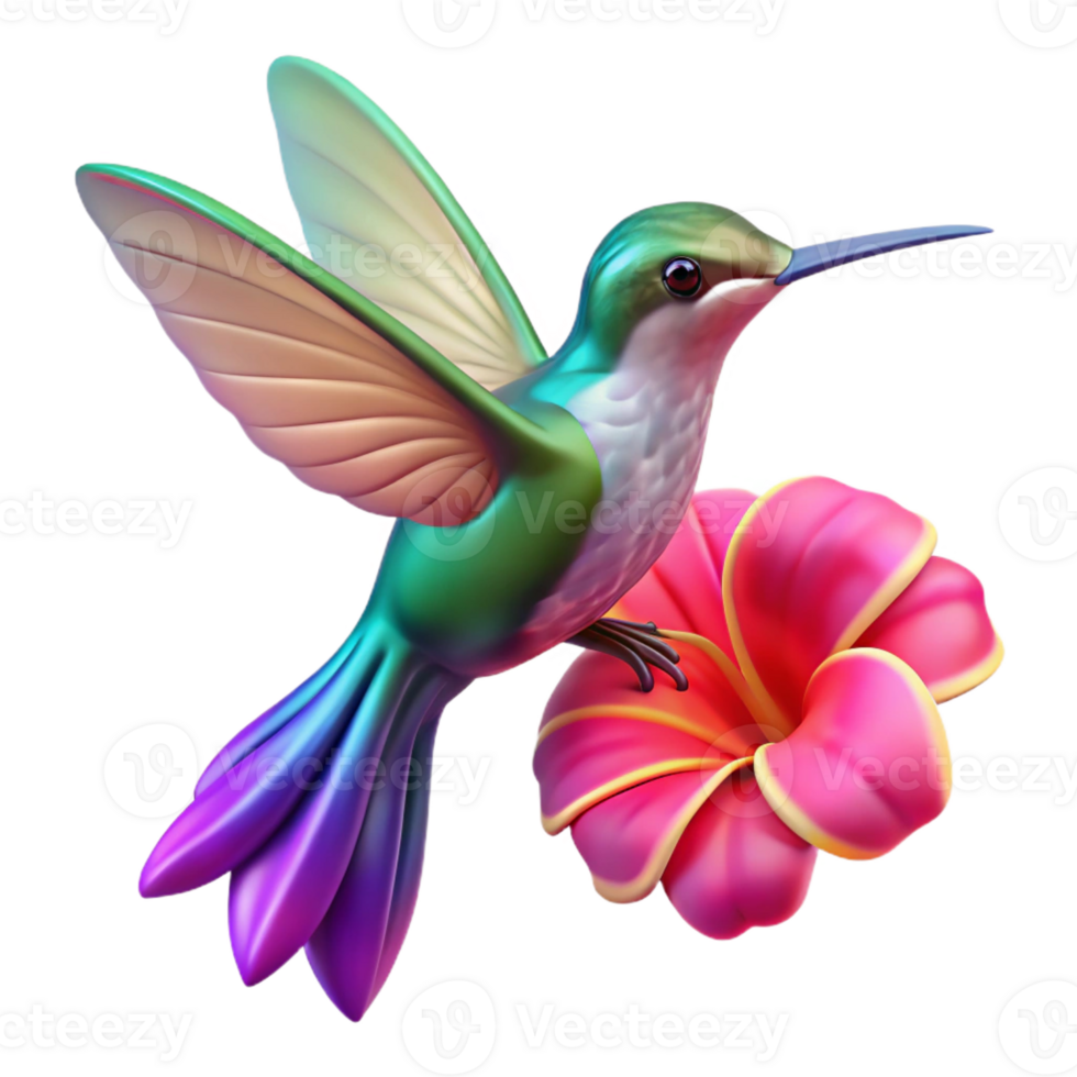 elegant abstract A tiny, iridescent hummingbird hovering near a vibrant fuchsia flower, bokeh effect, macro photography style exclusive png