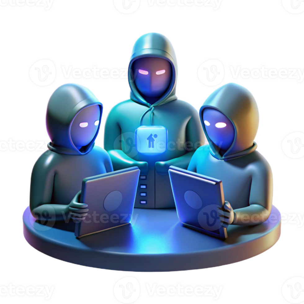 magnificent abstract A group of hackers huddled around a glowing console, working to breach a secure network, in a dark, cinematic style authentic png