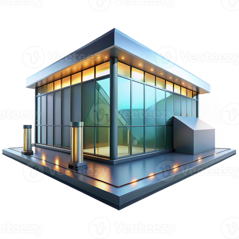 elegant minimalist A sleek, modern art museum with large glass panels, bright gallery lighting, minimalist style high quality png