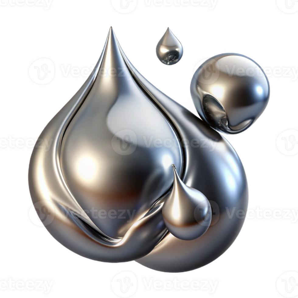 stunning abstract Liquid metal droplets merging and separating, reflecting a distorted, fragmented image of the surrounding space, in an abstract expressionist style authentic png