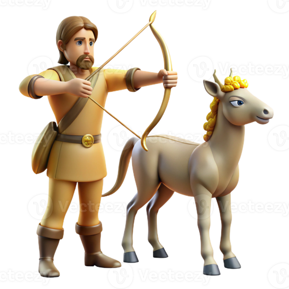 stunning classic A wise centaur teaching archery to a young human, in a serene forest clearing. Warm, golden lighting. Classical style authentic png