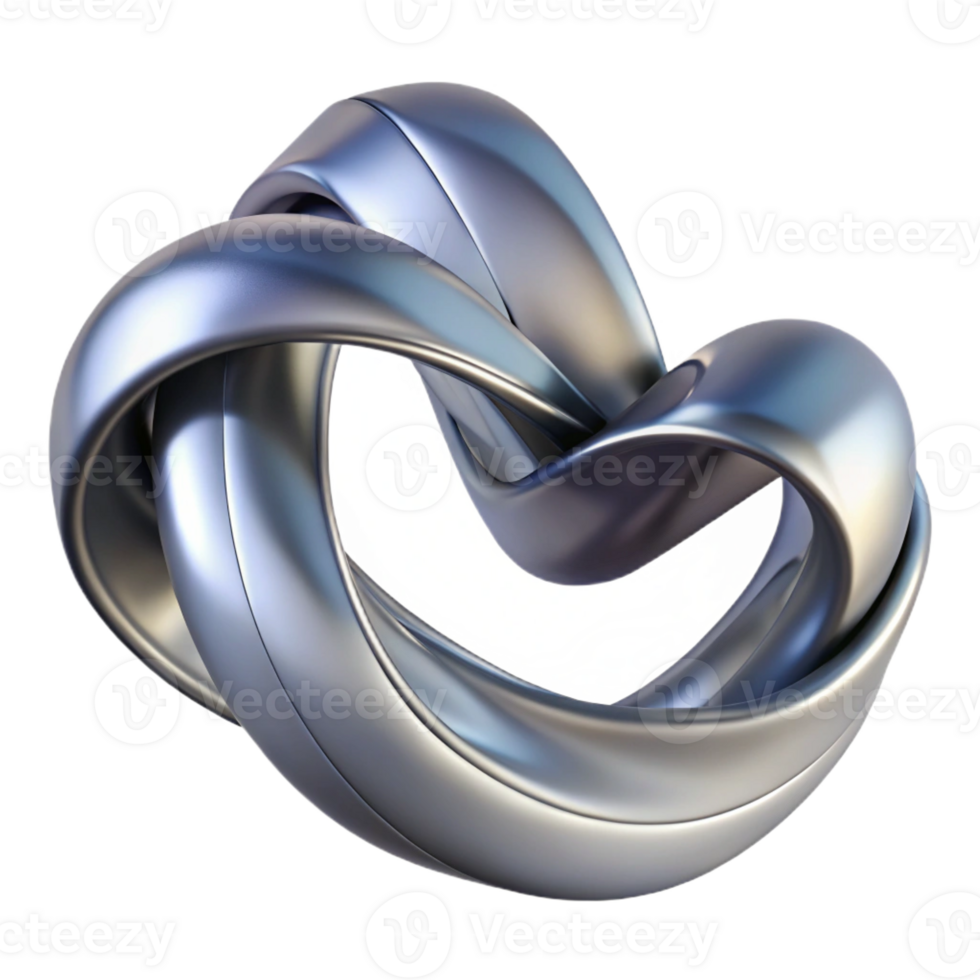 serene modern A flowing, ribbon-like form, twisting and turning in space, rendered in a metallic, chrome finish original png