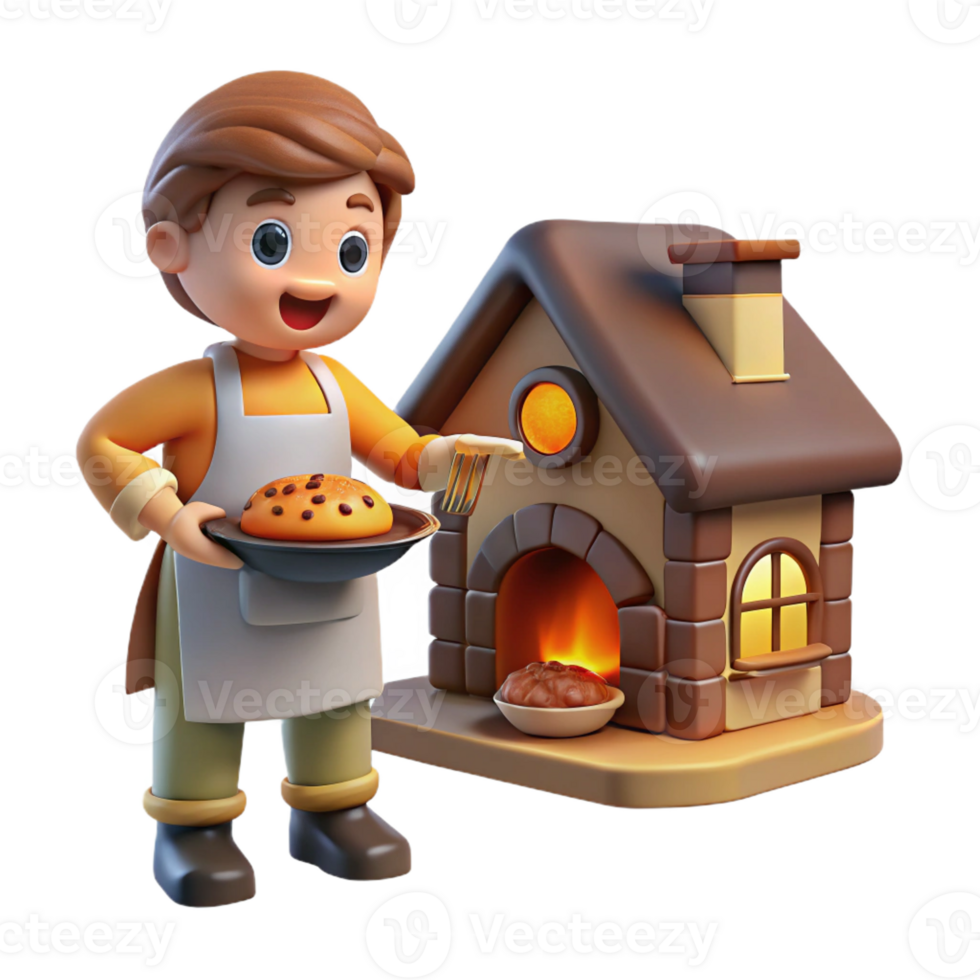 vibrant vintage A mischievous brownie baking bread in a cozy cottage kitchen. Warm, inviting lighting. Folklore style authentic png