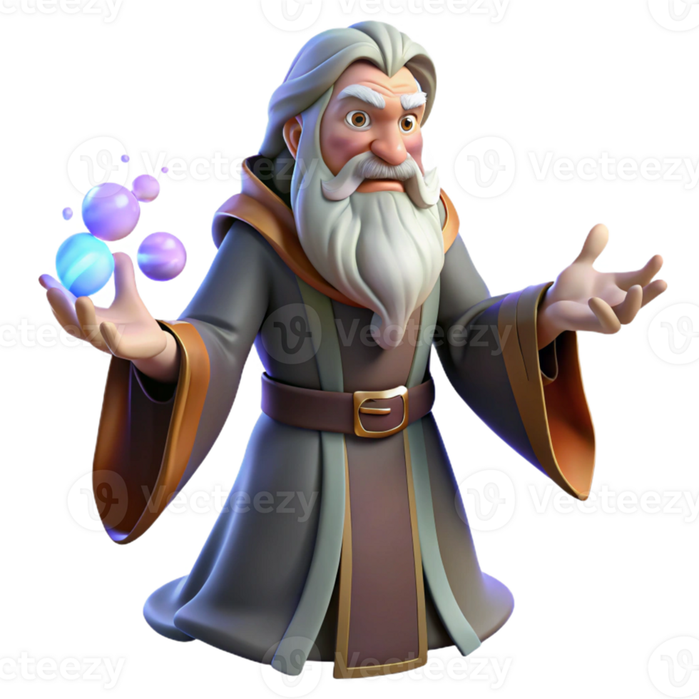 wonderful traditional A wise old wizard with a long white beard and intricate robes, casting a spell with glowing runes floating around his hands. Soft, ambient lighting. Classical painting style 4K png