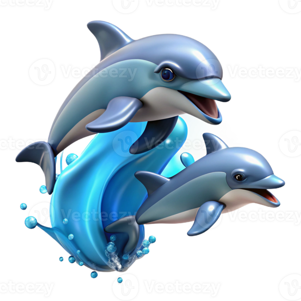elegant minimalist A group of dolphins leaping out of the ocean, dynamic and playful, underwater photography 4K png