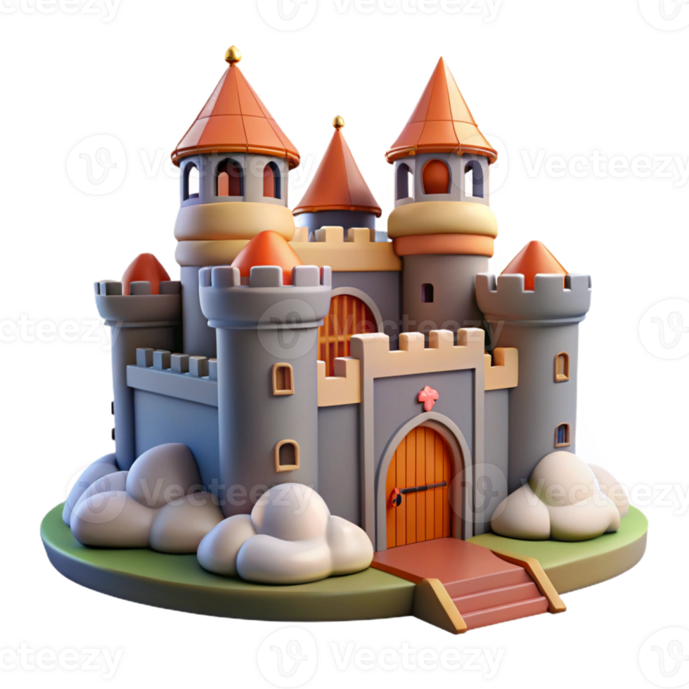 impressive modern Medieval castle, fortified walls, drawbridge, dramatic sky, fantasy style detailed png