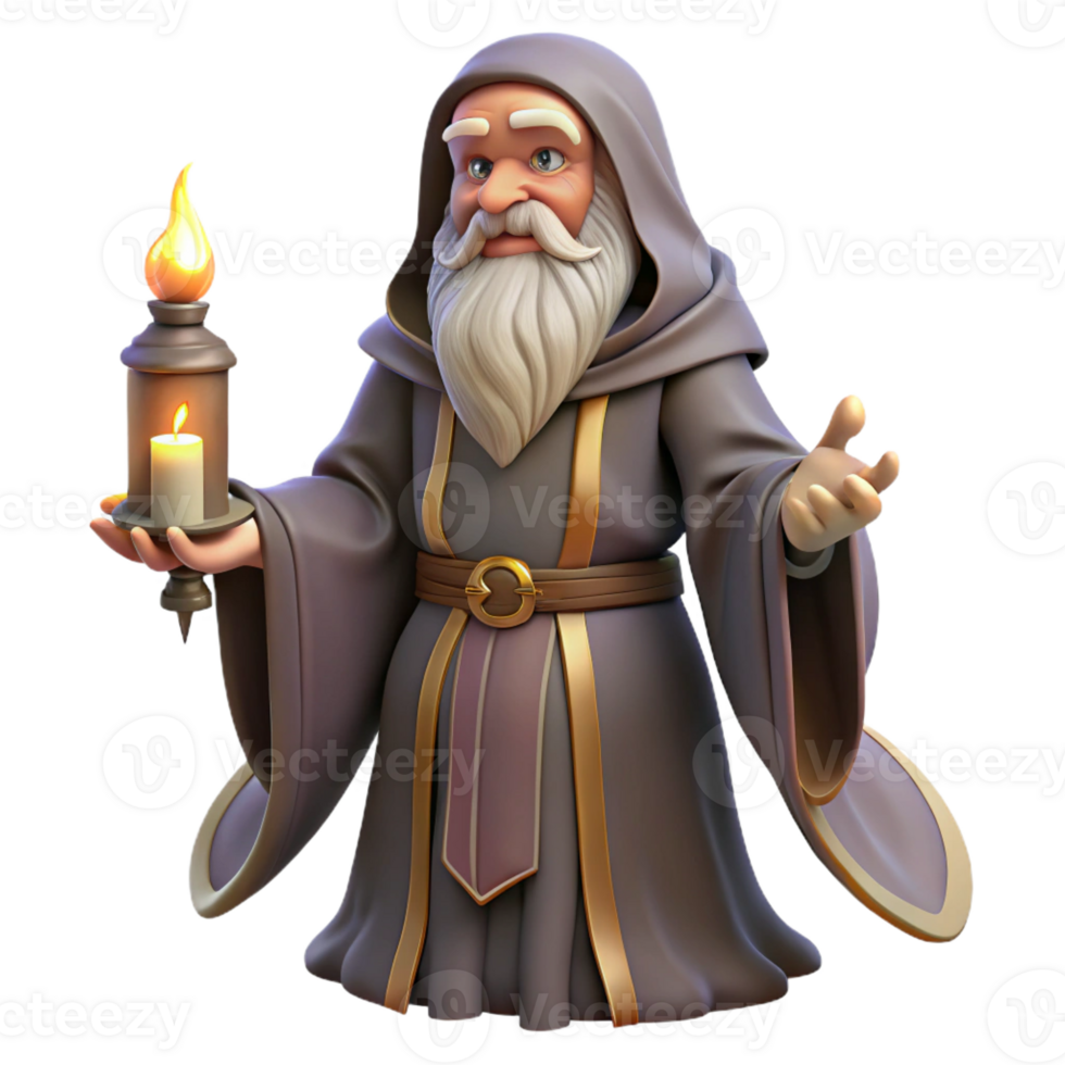 impressive creative A wise old wizard with a long white beard and ornate robes, casting a spell with glowing runes, lit by flickering candlelight. Baroque painting style detailed png