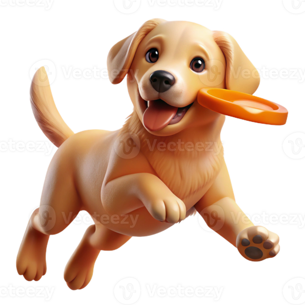 extraordinary abstract A playful golden retriever puppy catching a frisbee in mid-air, bathed in warm sunlight, hyperrealistic style premium png
