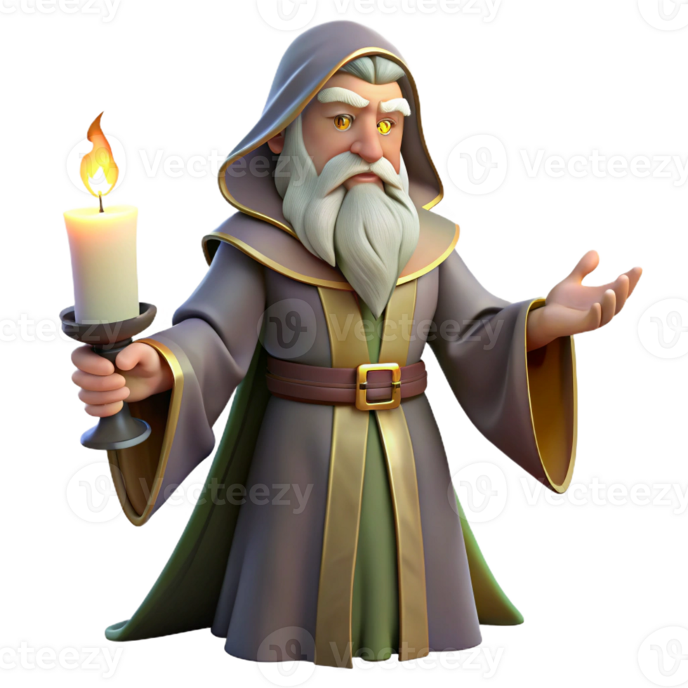 dramatic contemporary A wise old wizard with a long white beard and ornate robes, casting a spell with glowing runes, lit by flickering candlelight. Baroque painting style 4K png
