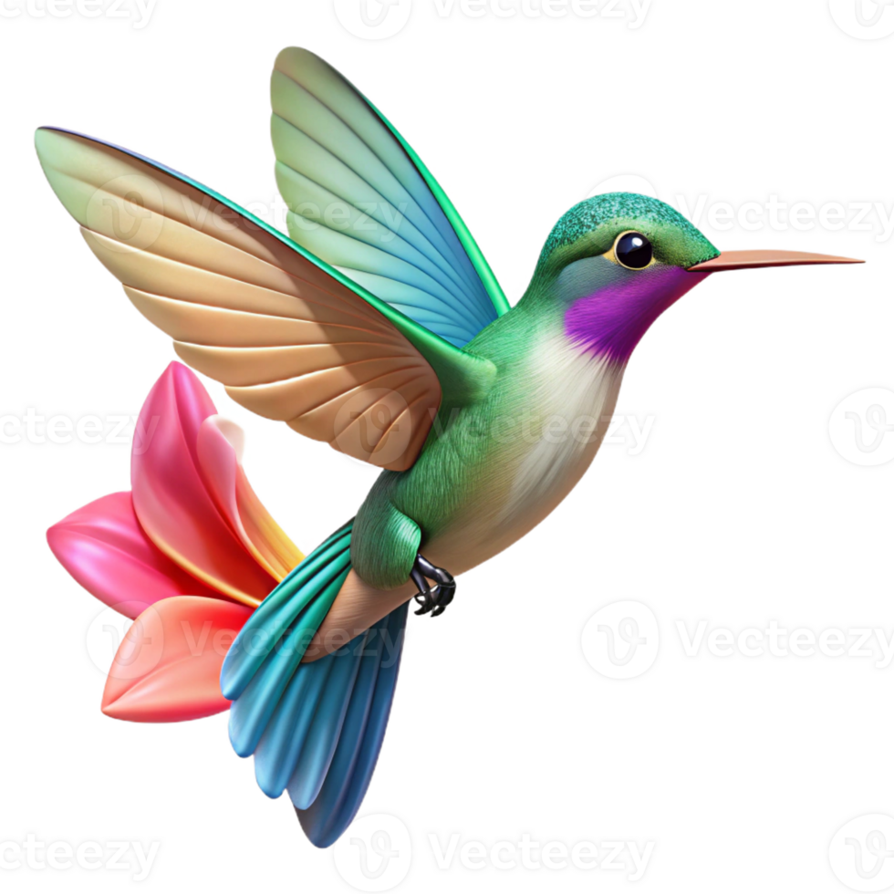 beautiful contemporary A tiny hummingbird hovering near a flower, its iridescent wings a blur of motion. Macro photography with a shallow depth of field genuine png