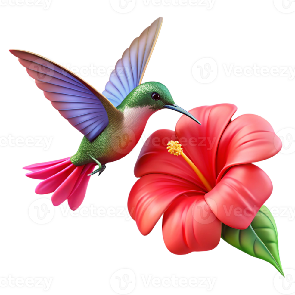 stunning abstract A hummingbird hovering near a bright red hibiscus flower, vibrant colors, nature photography style premium png
