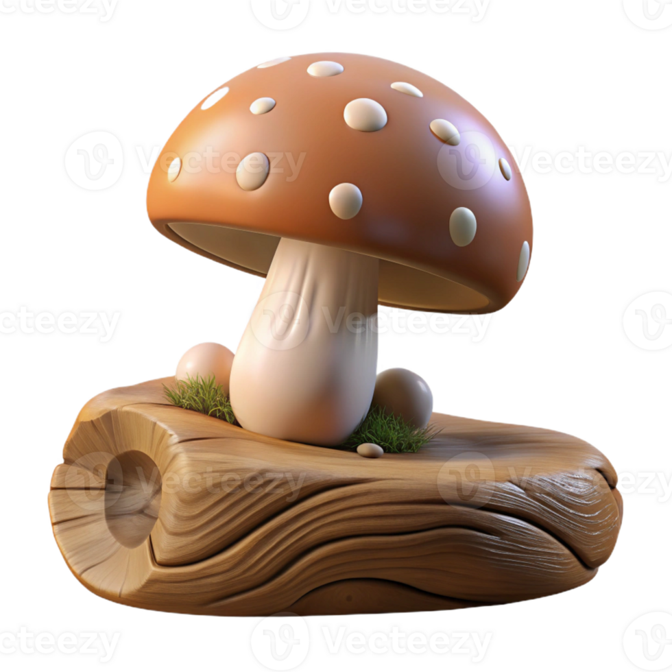 serene traditional A mushroom growing on a fallen log, intricate details, macro photography, soft lighting high quality png