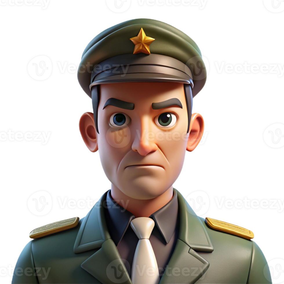 elegant classic Portrait of a man with a strong jawline and determined expression, wearing a military uniform, lit by harsh, direct light, in a photorealistic style genuine png
